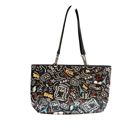 Karl Langerfeld Paris Amour Adele Black All Over Nylon Tote Bag $148 EUC - Picture 1 of 11